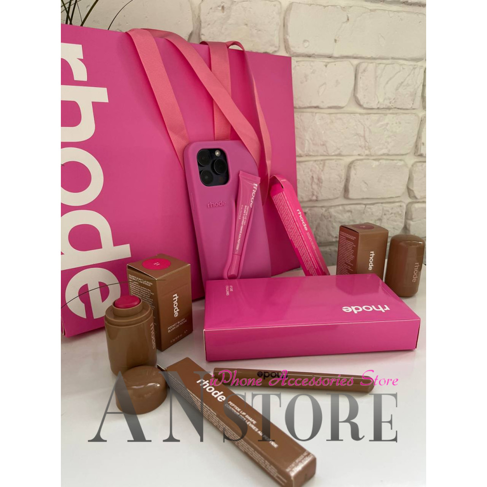 Подарочный набор Rhode Shortcake розовый: чехол для iPhone, блеск, карандаш и румяна